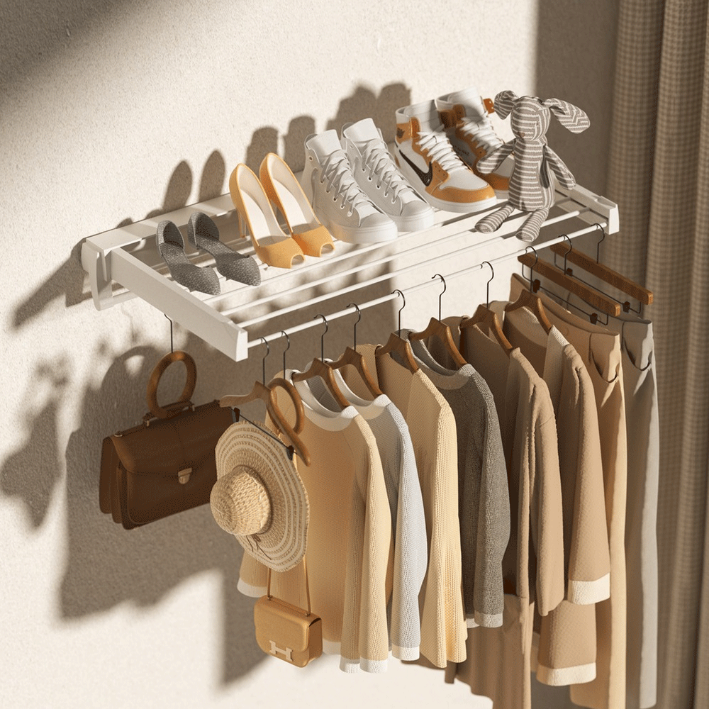 Alston Wall Mounted Drying Rack Black Clothes Airer Space Saver Folding Dryer Bearing Capacity 12KG Foldable Rail With Hooks Indoor Outdoor Balcony Laundry - Image 5