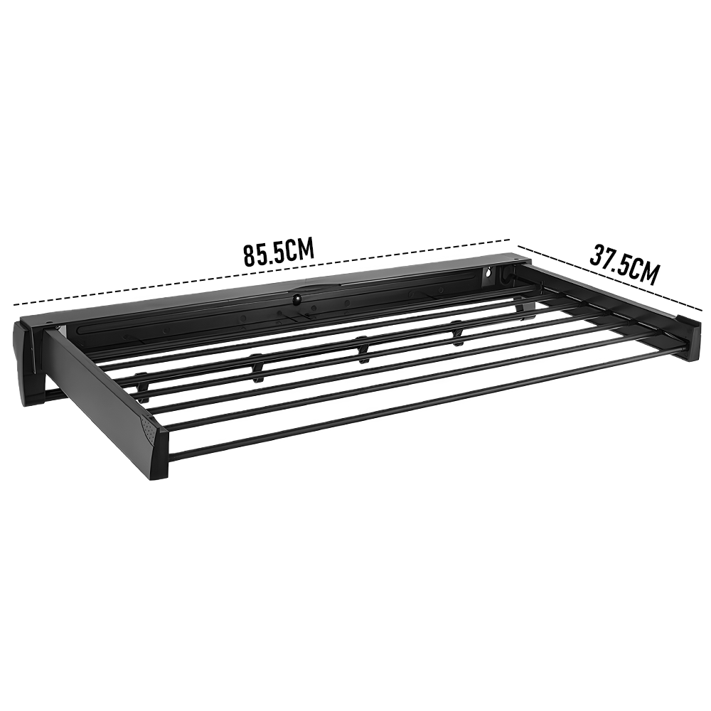 Alston Wall Mounted Drying Rack Black Clothes Airer Space Saver Folding Dryer Bearing Capacity 12KG Foldable Rail With Hooks Indoor Outdoor Balcony Laundry - Image 7