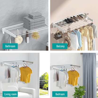 Alston Wall Mounted Drying Rack Black Clothes Airer Space Saver Folding Dryer Bearing Capacity 12KG Foldable Rail With Hooks Indoor Outdoor Balcony Laundry - Image 9