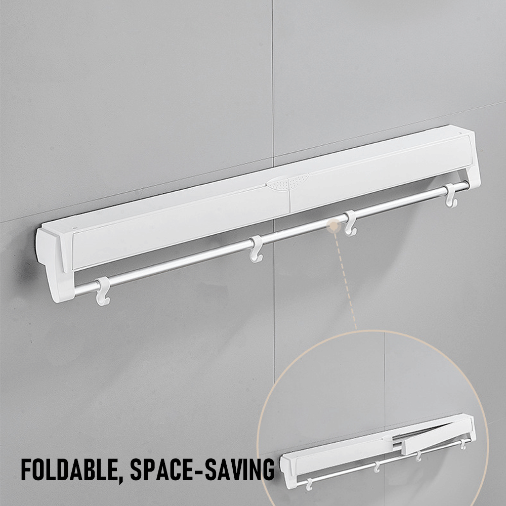 Alston Wall Mounted Drying Rack Clothes Airer Space Saver Folding Dryer Bearing Capacity 12KG Foldable Rail With Hooks Indoor Outdoor Balcony Laundry White - Image 3