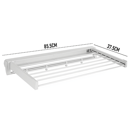 Alston Wall Mounted Drying Rack Clothes Airer Space Saver Folding Dryer Bearing Capacity 12KG Foldable Rail With Hooks Indoor Outdoor Balcony Laundry White - Image 8