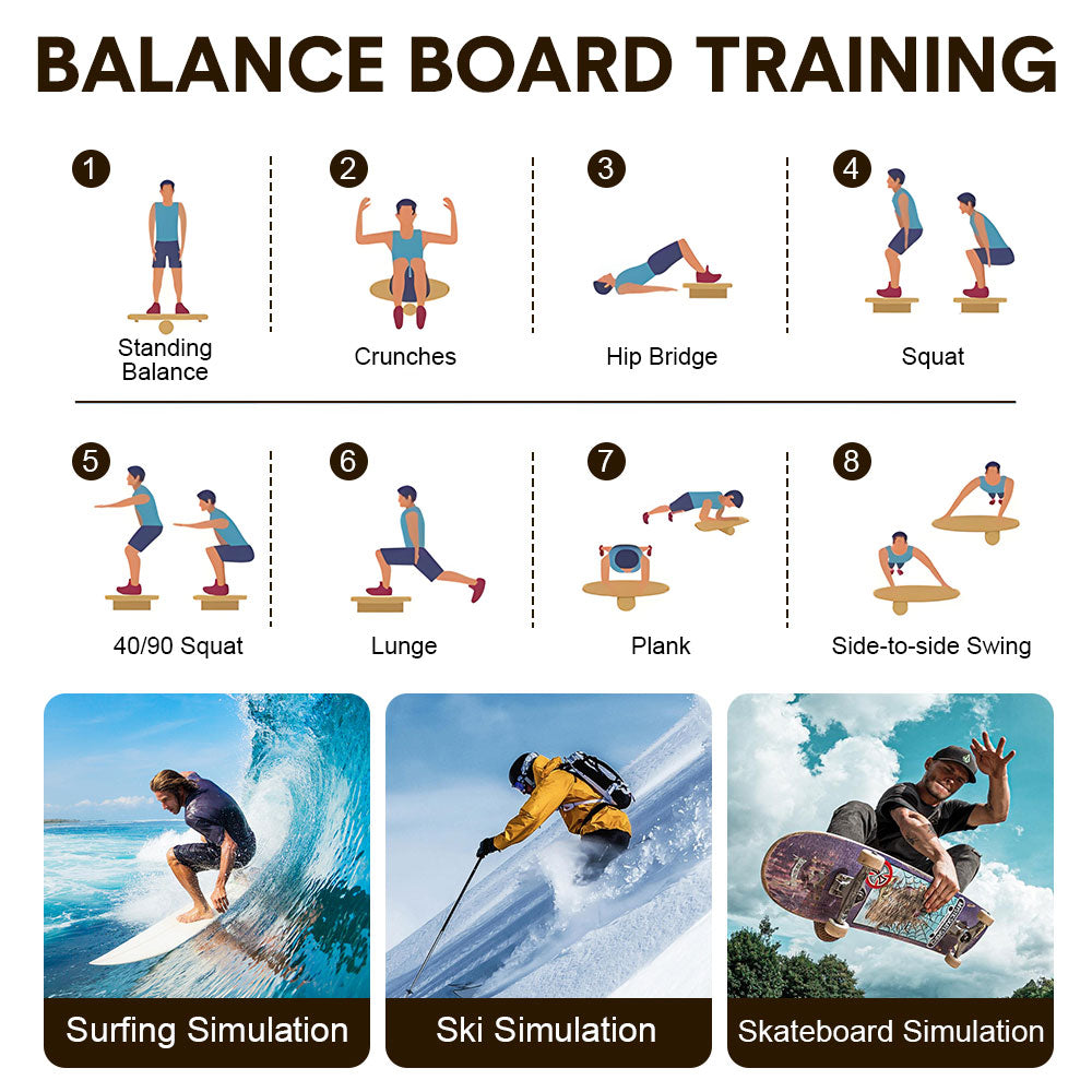 Wooden Balance Board Non-Slip Roller Board Home Fitness Balance Trainer Improves Core Stability for Snowboard Skateboard Surf Yoga Training Max Load 200kg - Image 4