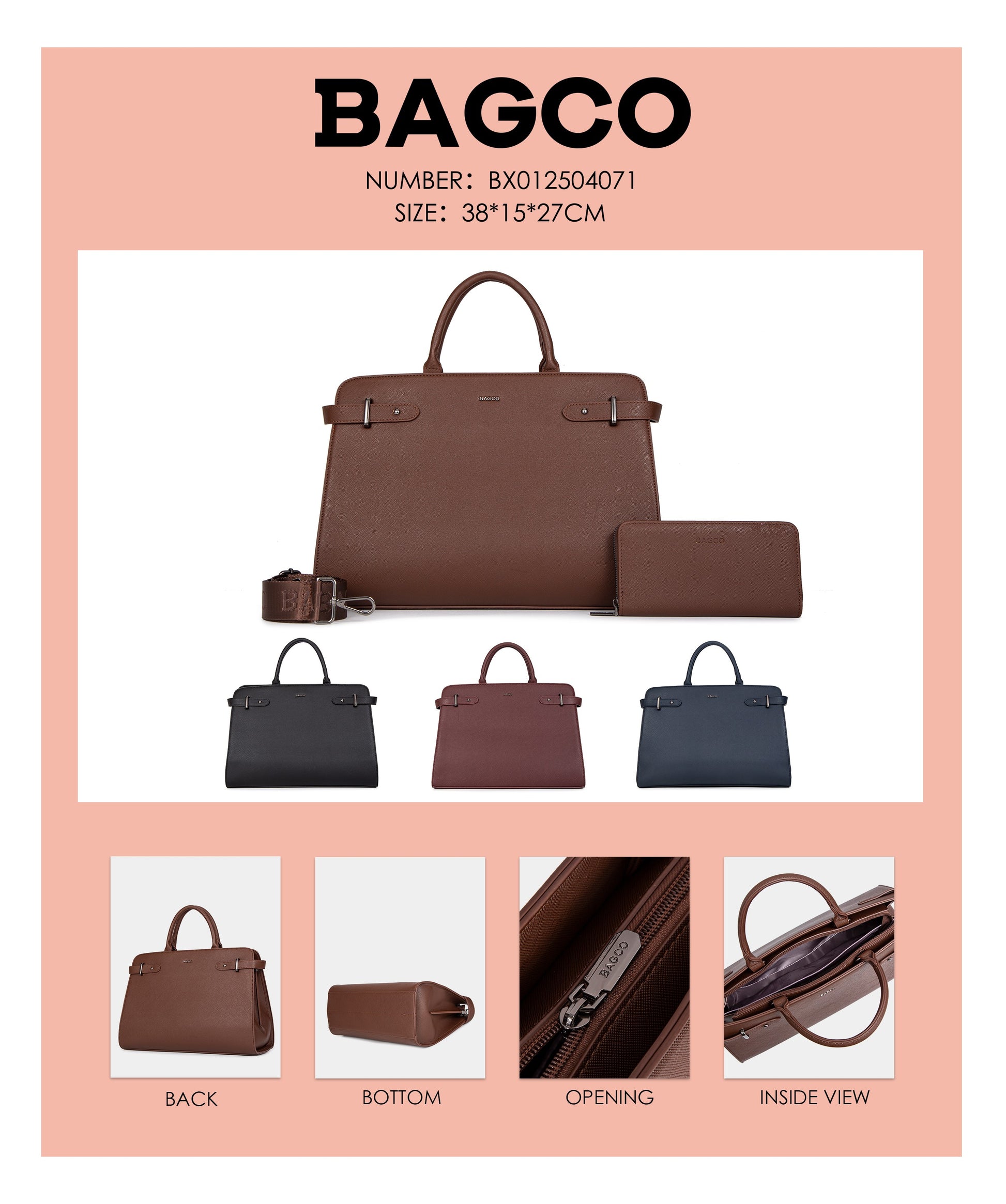 Bagco Bravura Leather Tote Set-Coffee - Image 3