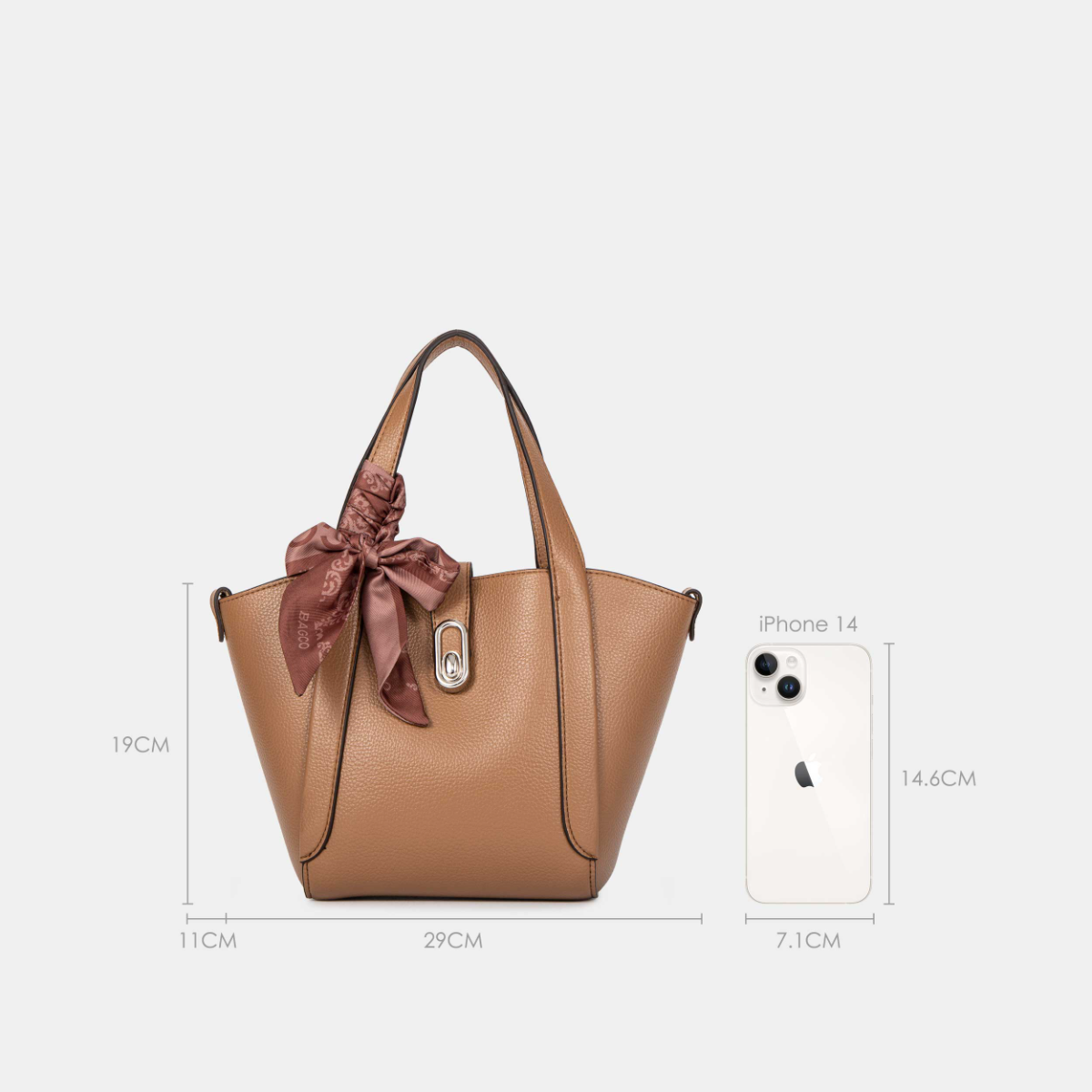 Bagco Noelle Leather Tote-Apricot - Image 5