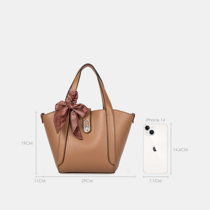 Bagco Noelle Leather Tote-Apricot - Image 5