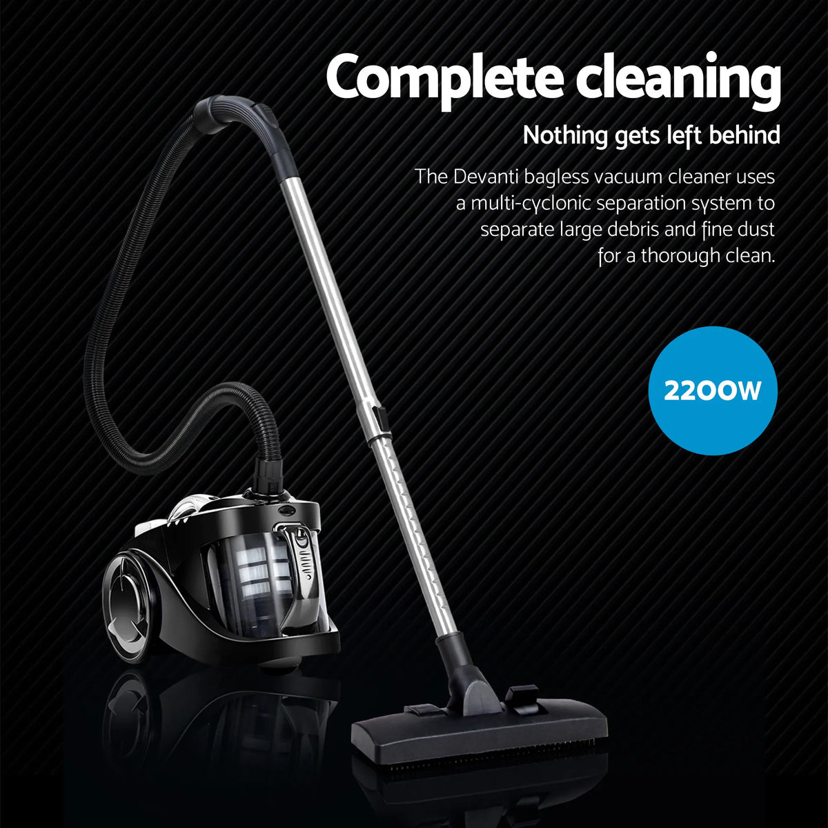 Devanti 2200W Bagless Vacuum Cleaner Black - Image 2