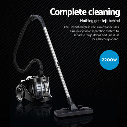 Devanti 2200W Bagless Vacuum Cleaner Black - Image 2