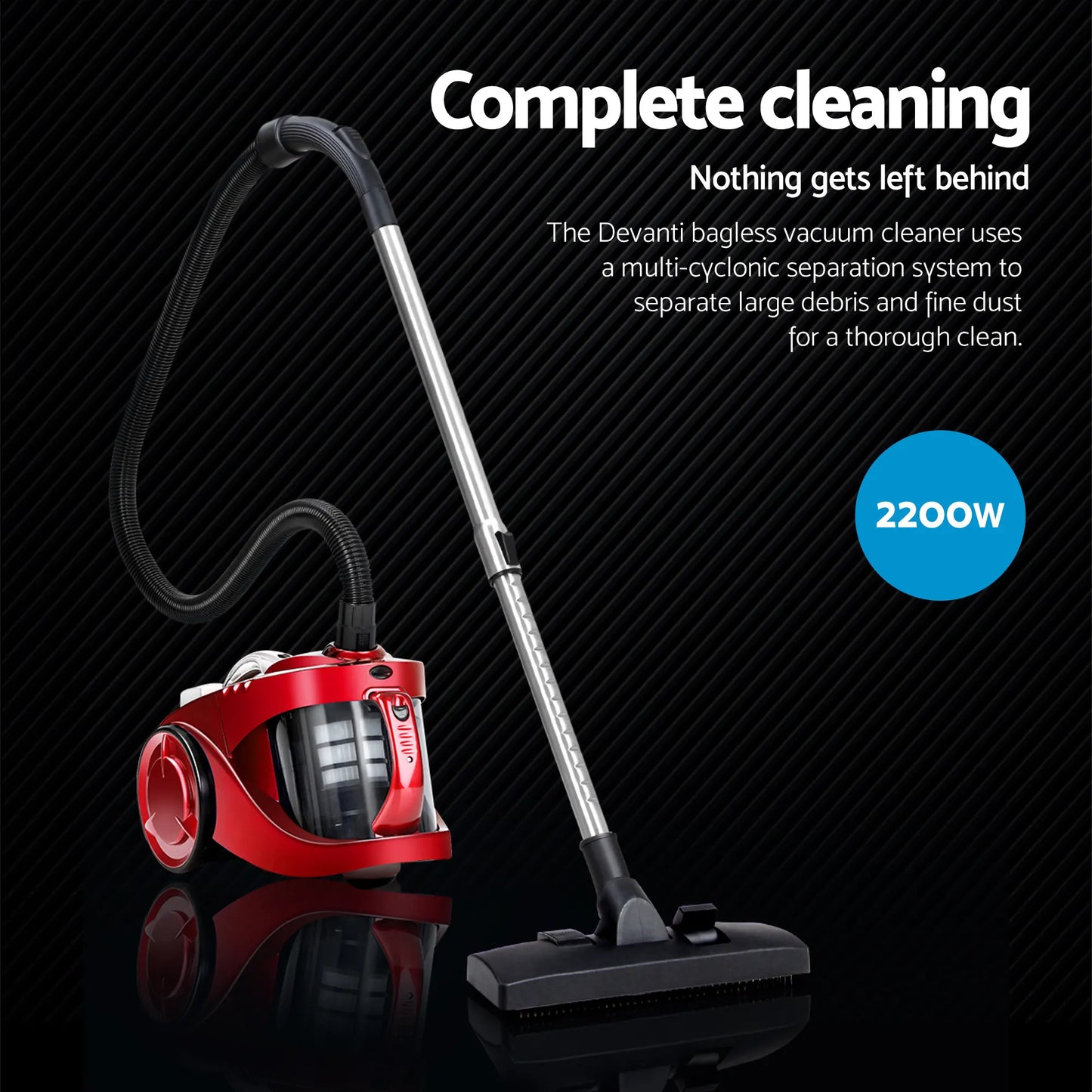 Devanti 2200W Bagless Vacuum Cleaner Red - Image 2