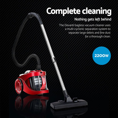 Devanti 2200W Bagless Vacuum Cleaner Red - Image 2