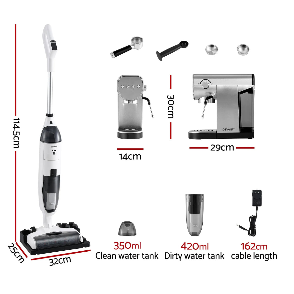 Devanti Cordless Wet Dry Vacuum Mop plus Coffee Maker Machine Espresso - Image 2