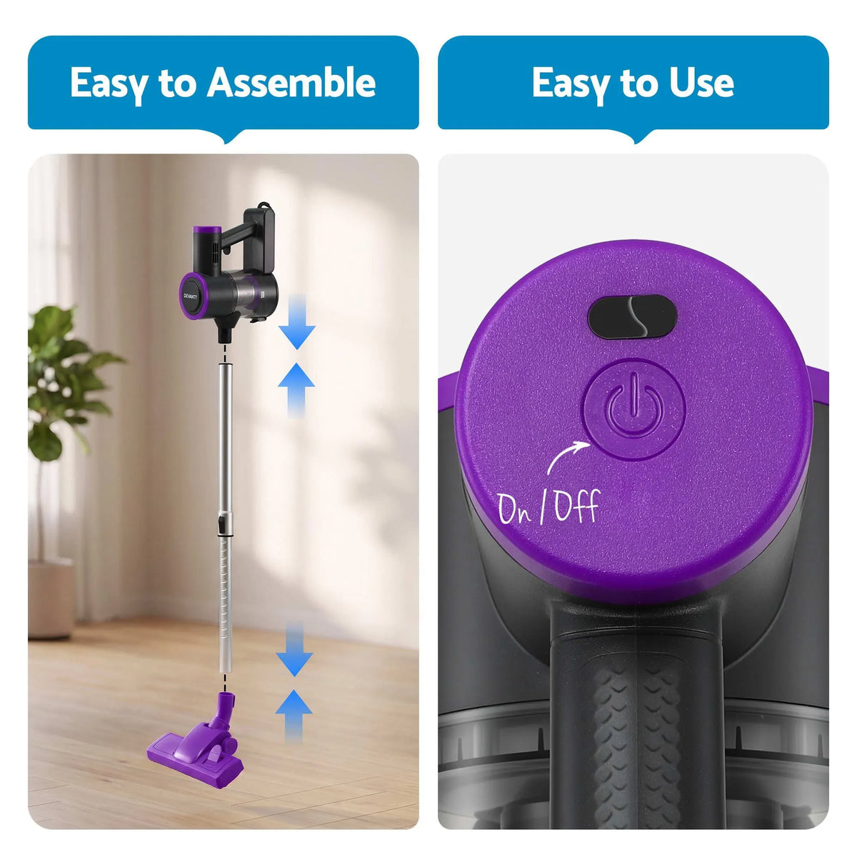 Devanti 3-in-1 Corded Stick Vacuum Cleaner, 16000Pa Strong Suction, Purple - Image 9