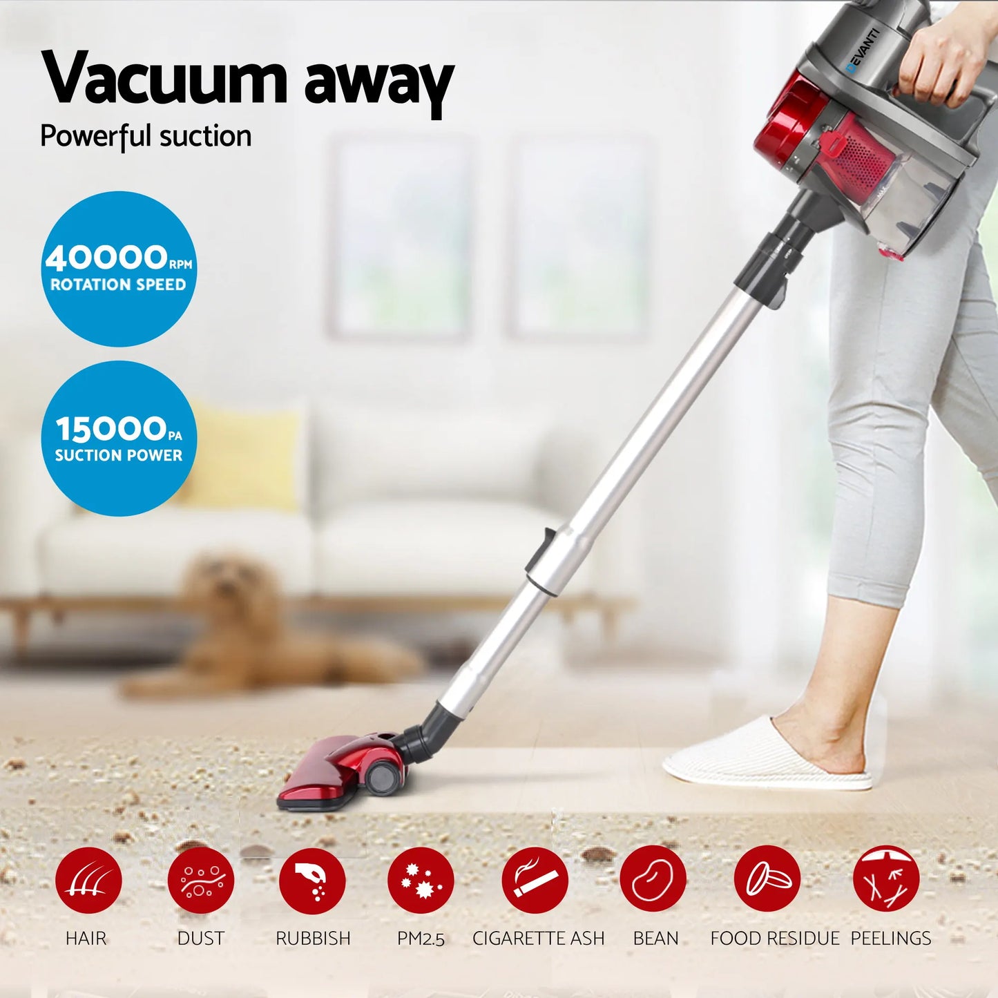 Devanti Stick Vacuum Cleaner Handheld Corded 450W Red - Image 2