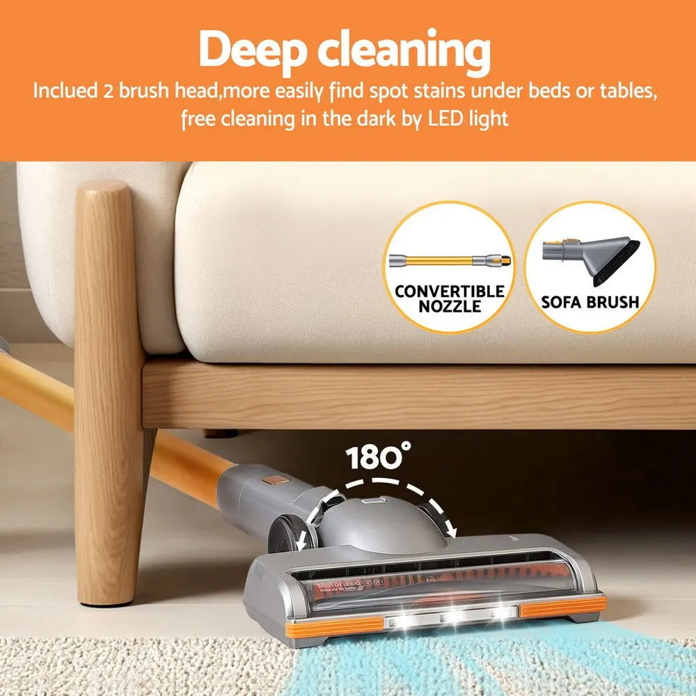 Devanti 300W Stick Vacuum Cleaner Cordless Self-Standing Golden - Image 4