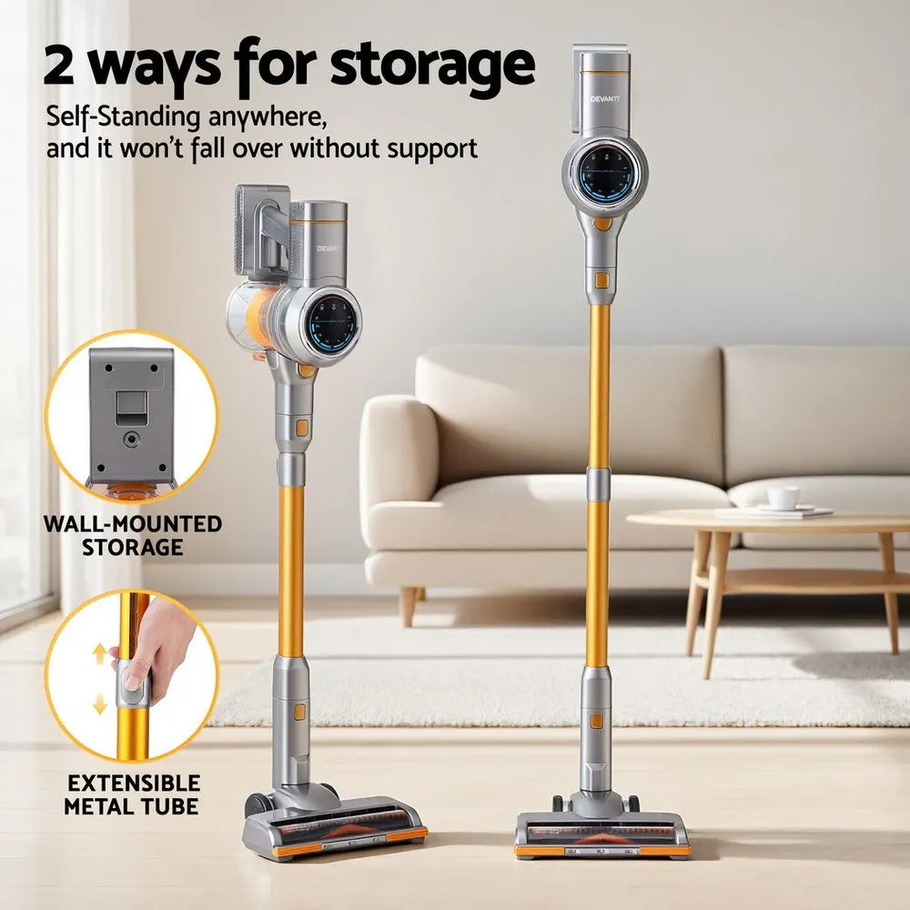 Devanti 300W Stick Vacuum Cleaner Cordless Self-Standing Golden - Image 5