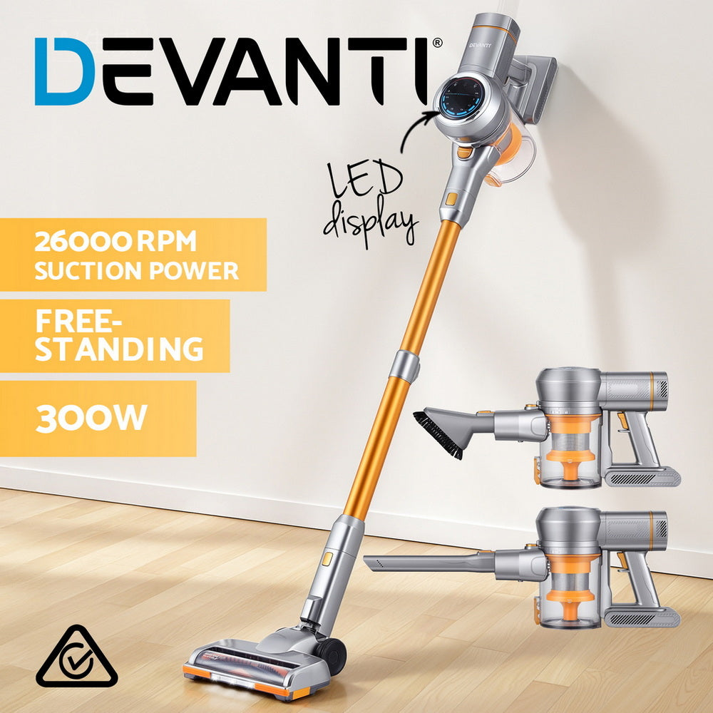 Devanti 300W Stick Vacuum Cleaner Cordless Self-Standing Golden - Image 2