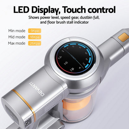 Devanti 300W Stick Vacuum Cleaner Cordless Self-Standing Golden - Image 3