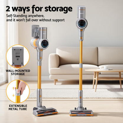 Devanti 300W Stick Vacuum Cleaner Cordless Self-Standing Golden - Image 5
