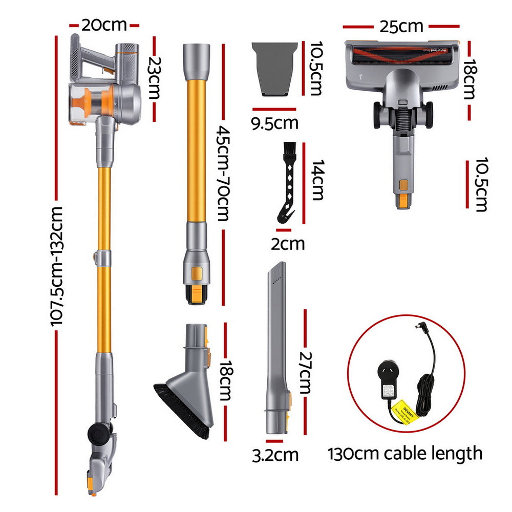Devanti 300W Stick Vacuum Cleaner Cordless Self-Standing Golden - Image 6