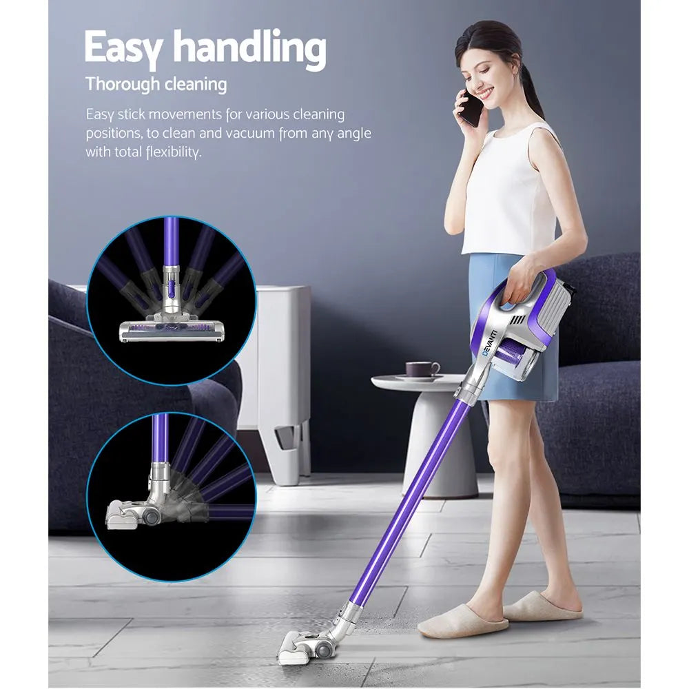 Devanti Stick Vacuum Cleaner Roller Brush Cordless 150W Purple - Image 4