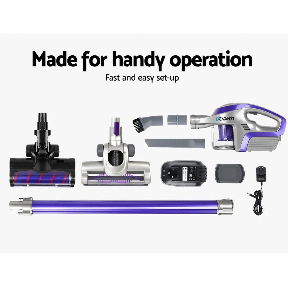 Devanti Stick Vacuum Cleaner Roller Brush Cordless 150W Purple - Image 7