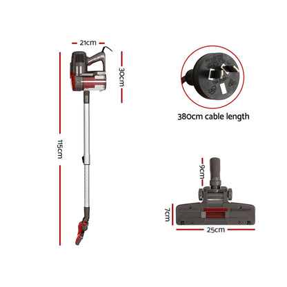 Devanti Stick Vacuum Cleaner Bagless Corded 500W Red - Image 2