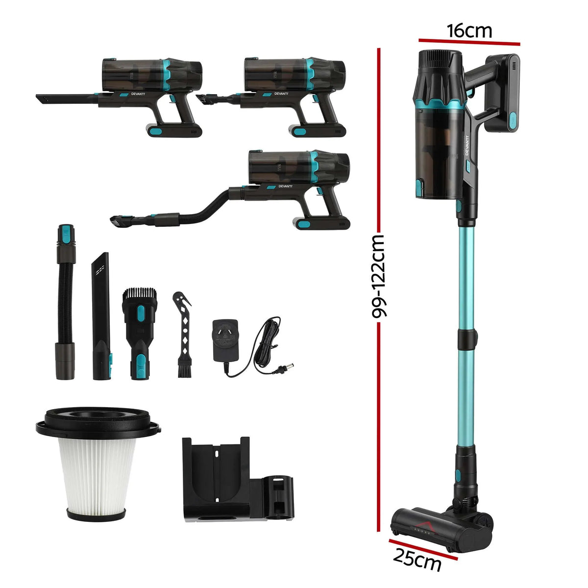 DEVANTI 30000Pa Cordless Stick Vacuum Cleaner 4-in-1 Handheld Vac, Green - Image 2
