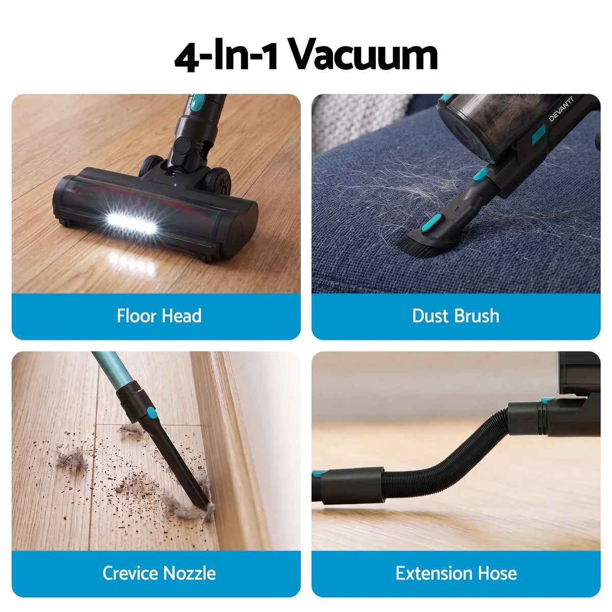 DEVANTI 30000Pa Cordless Stick Vacuum Cleaner 4-in-1 Handheld Vac, Green - Image 7