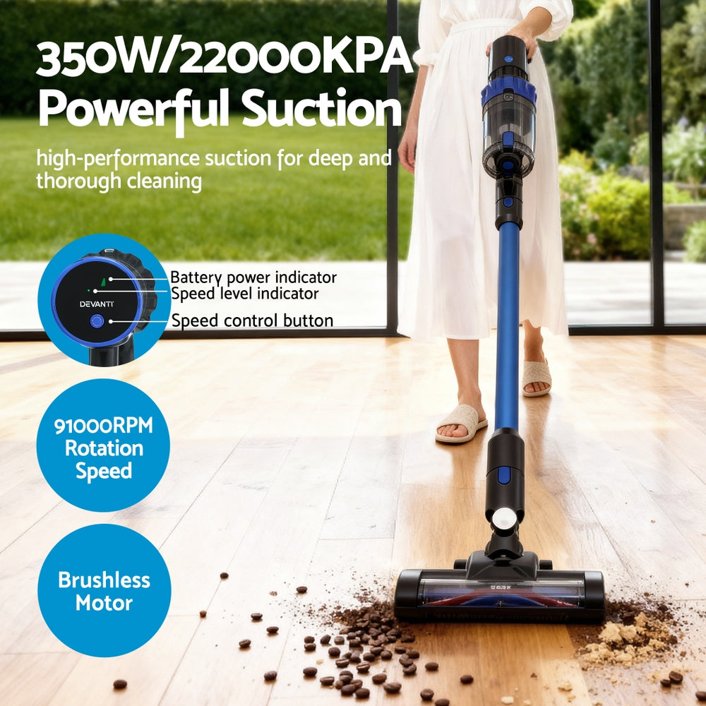 Devanti Stick Vacuum Cleaner Brushless Cordless 350W Blue - Image 4