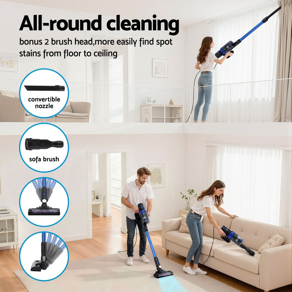 Devanti Stick Vacuum Cleaner Brushless Cordless 350W Blue - Image 5
