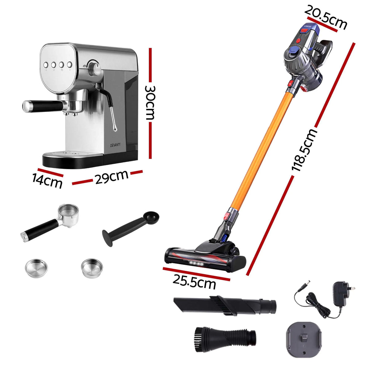 Devanti K7 Cordless Stick Vacuum Cleaner plus Coffee Maker Machine Espresso - Image 2