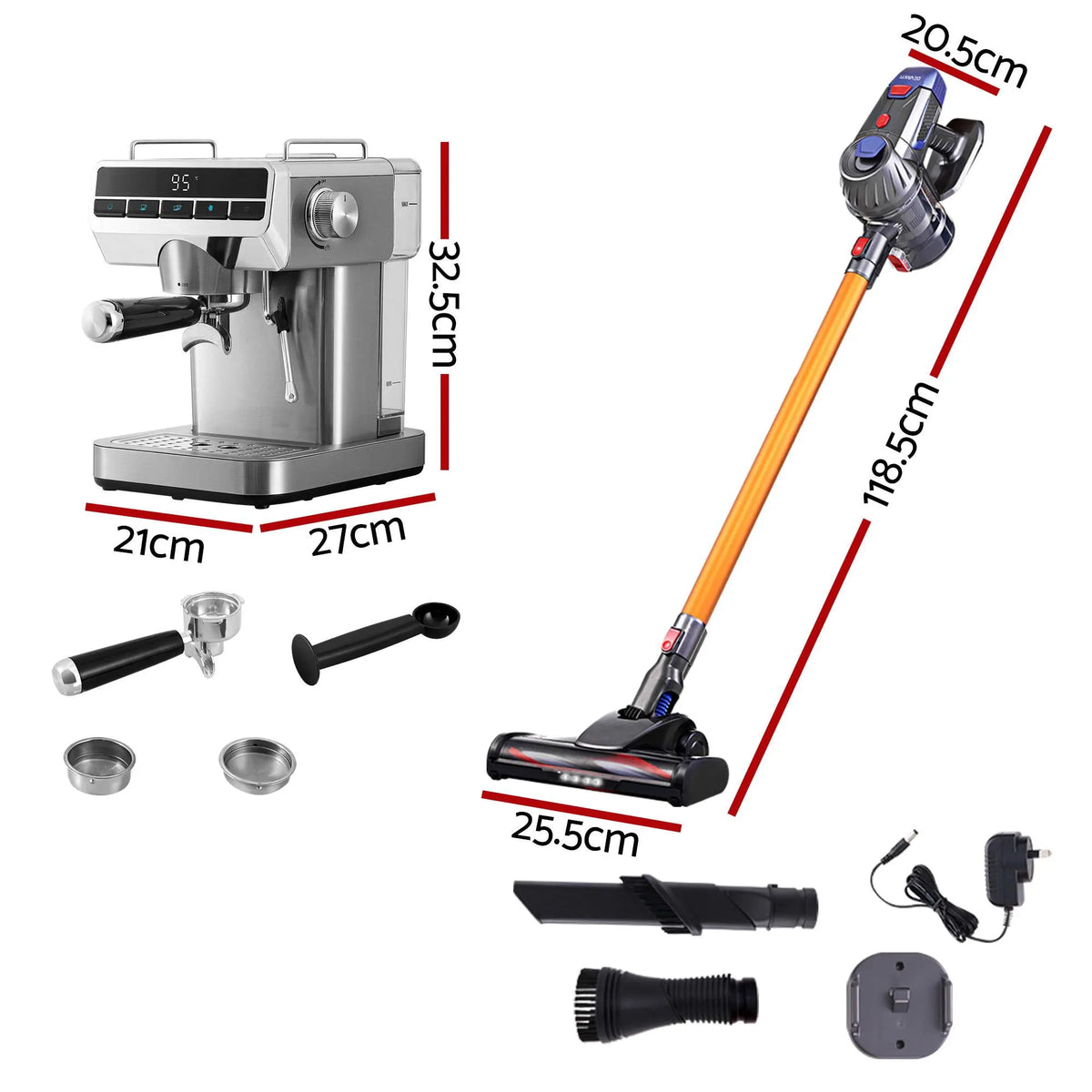 Devanti K7 Cordless Stick Vacuum Cleaner plus Coffee Maker Machine Espresso - Image 2