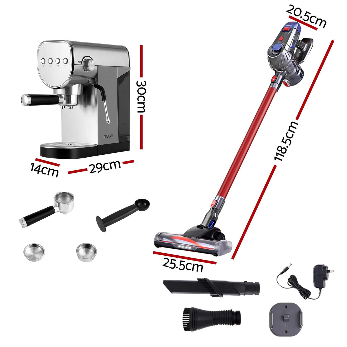 Devanti K7 Cordless Stick Vacuum Cleaner plus Coffee Maker Machine Espresso - Image 2