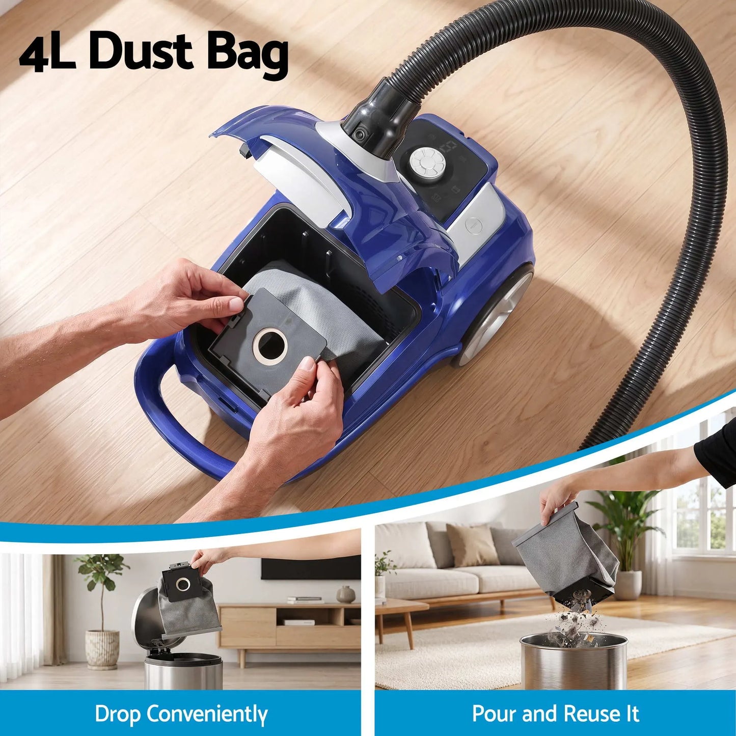 DEVANTI Bagged Vacuum Cleaner Powerful Suction for Carpet Wood Tile Floor - Image 5
