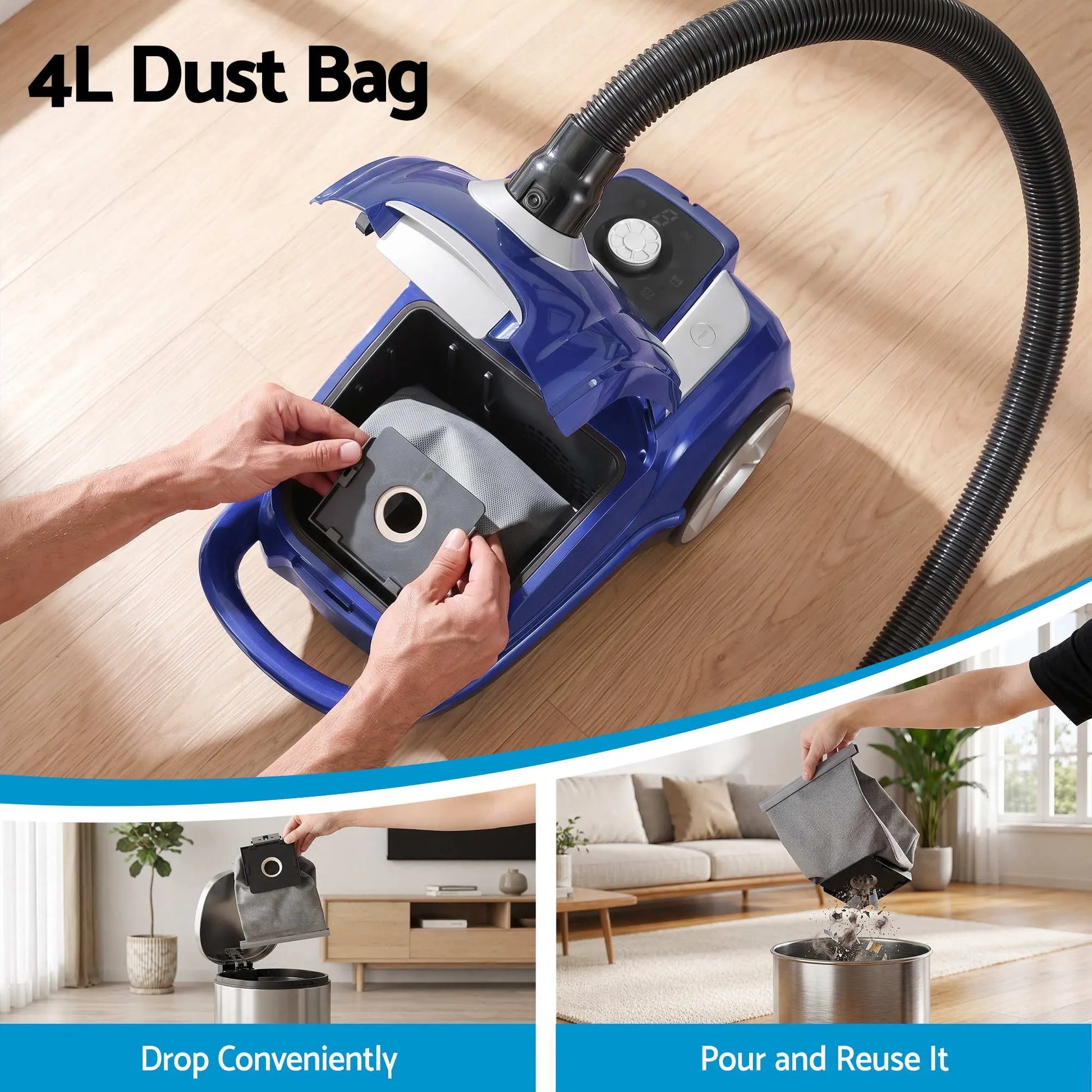 DEVANTI Bagged Vacuum Cleaner Powerful Suction for Carpet Wood Tile Floor - Image 5