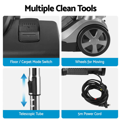 Devanti Vacuum Cleaner Bagless Canister 2000W 25kPa Powerful Suction 4L - Image 9