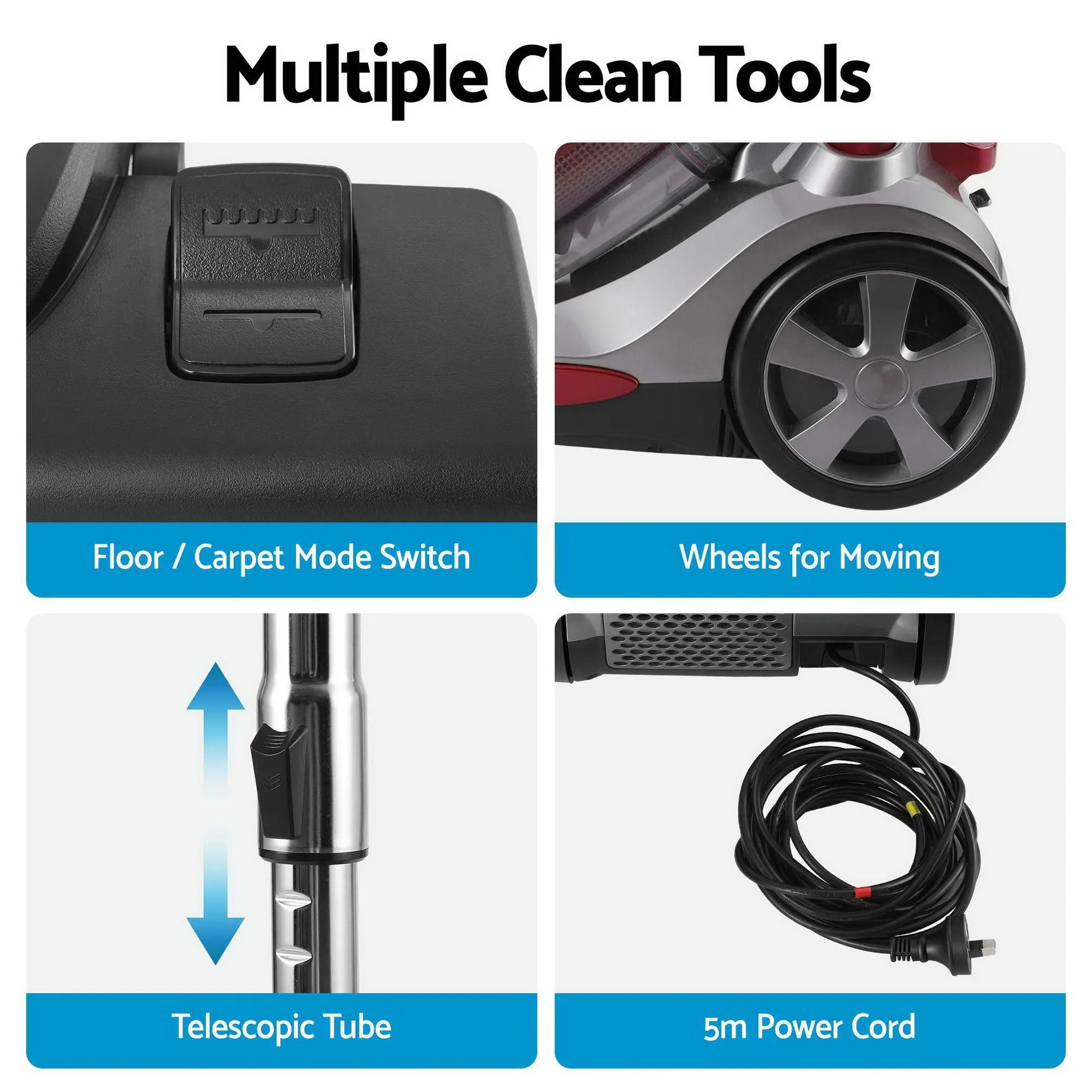 Devanti Vacuum Cleaner Bagless Canister 2000W 25kPa Powerful Suction 4L - Image 9