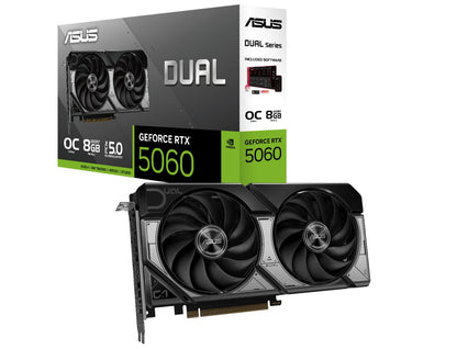 ASUS nVidia GeForce DUAL-RTX5060-O8G RTX5060 8GB GDDR7 OC Edition 2535MHz Boost Clock, RAM 28Gbps...