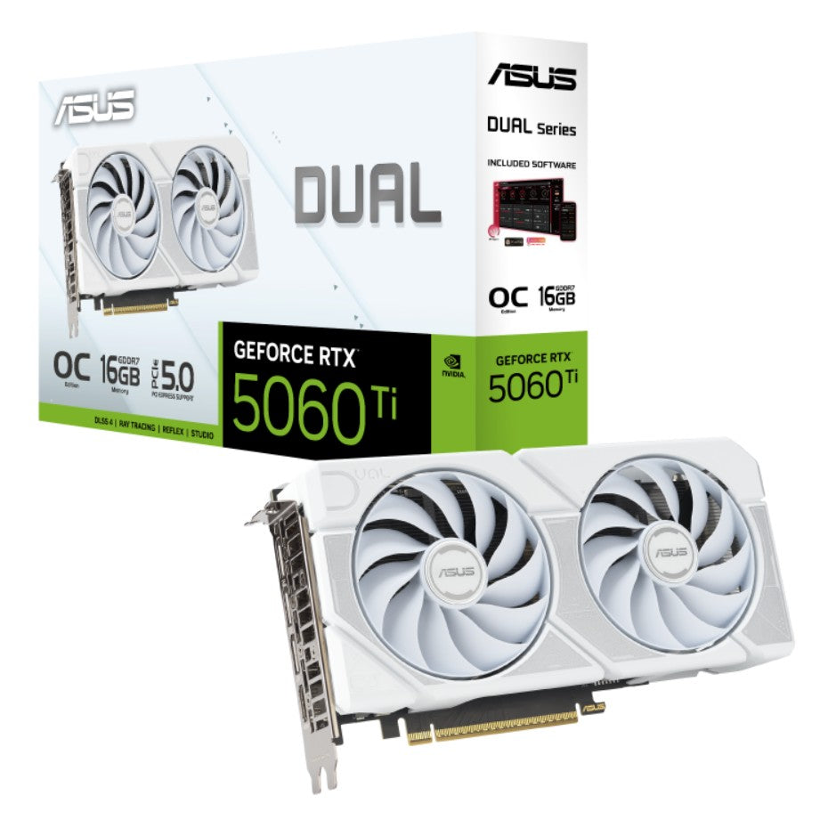 ASUS nVidia GeForce DUAL-RTX5060TI-O16G-WHITE RTX 5060 Ti 16GB GDDR7 White OC Edition 2602MHz Boo...