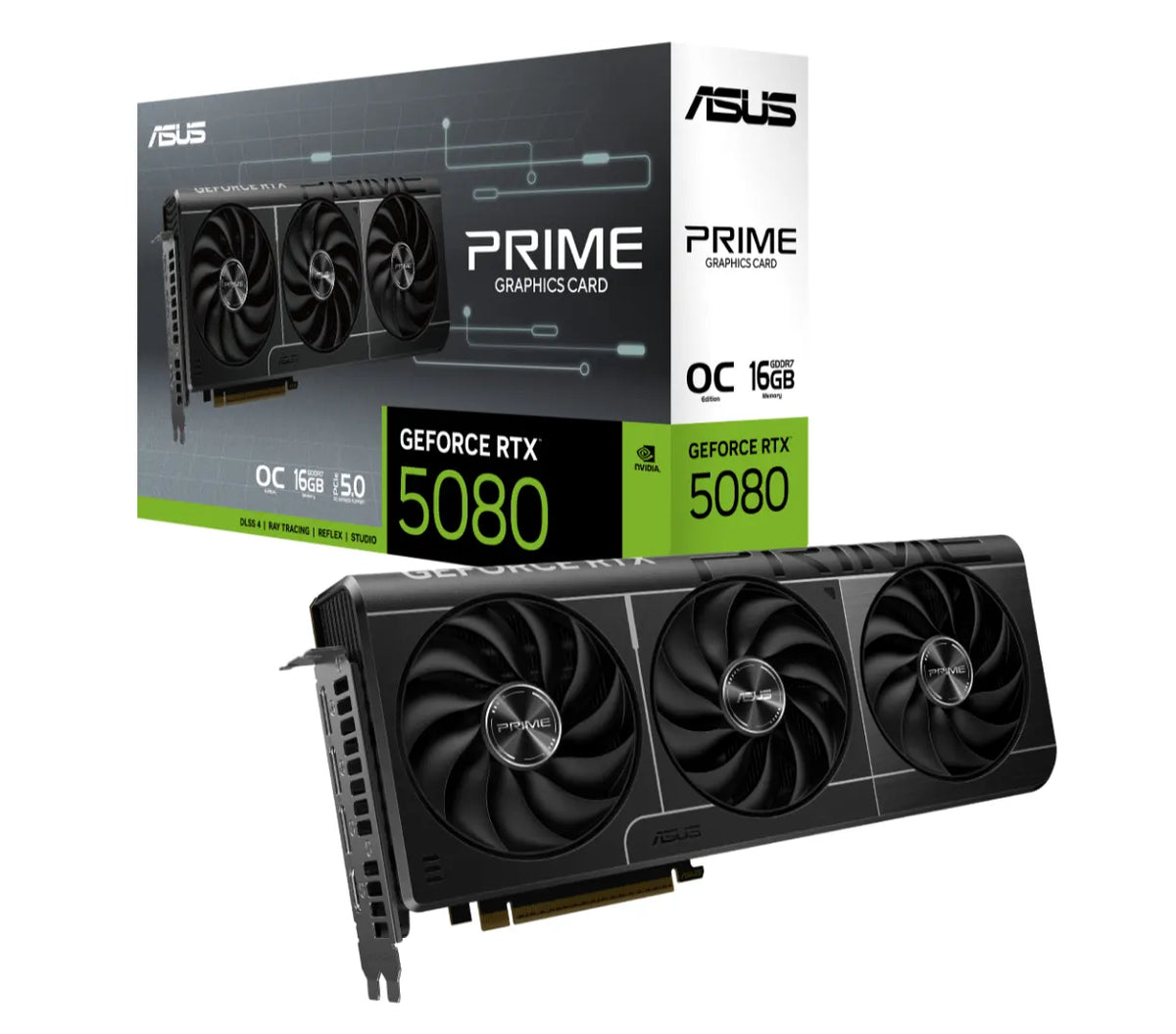 ASUS nVidia GeForce PRIME-RTX5080-O16G OC Edition 16GB GDDR7 2655 MHz Boost Clock 30 Gbps 256-bit...