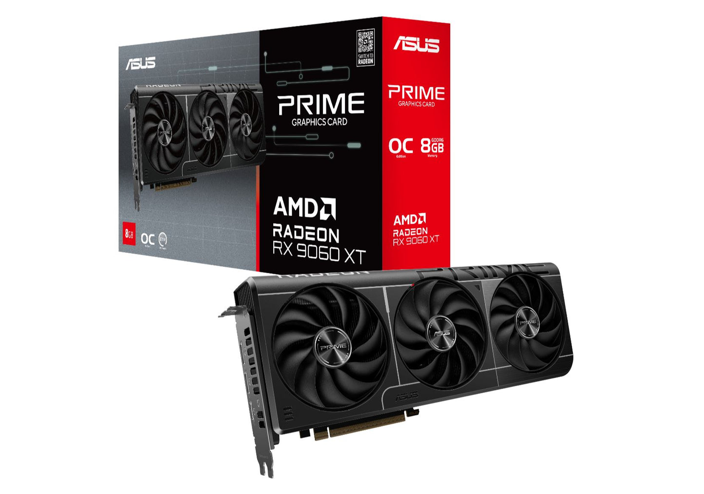 ASUS AMD Radeon PRIME-RX9060XT-O8G RX 9060 XT OC Edition, 8G GDDR6 128-bit, 2.5 Slot, Axial-Tech...