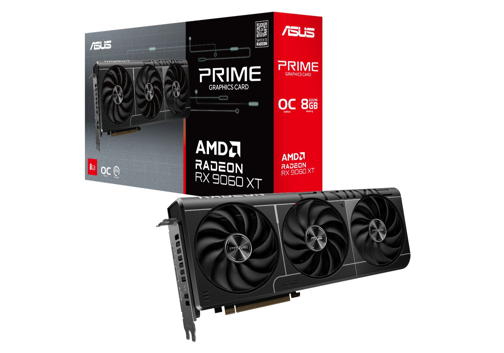 ASUS AMD Radeon PRIME-RX9060XT-O8G RX 9060 XT OC Edition, 8G GDDR6 128-bit, 2.5 Slot, Axial-Tech...
