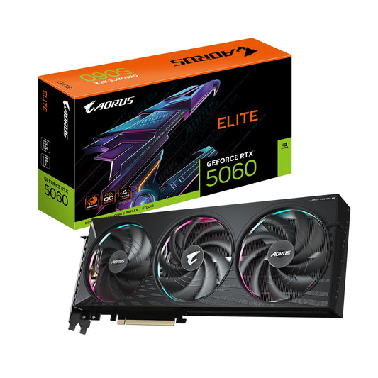 Gigabyte AORUS GeForce RTX™ 5060 ELITE 8G, 2722 MHz, CUDA 3840, 28 Gbps, 8 GB. GDDR7, 128 bit, PC...