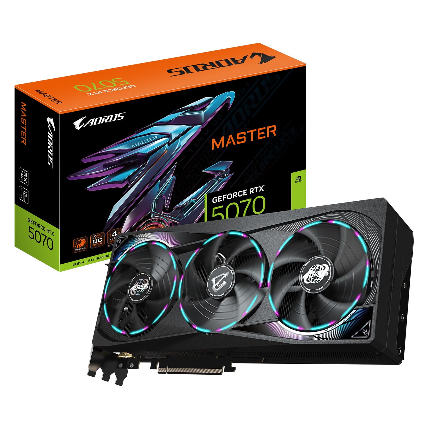 Gigabyte AORUS GeForce RTX 5070 MASTER 12G, 2715 MHz, CUDA  6144, 28 Gbps, GDDR7, 192 bit, PCI-E...