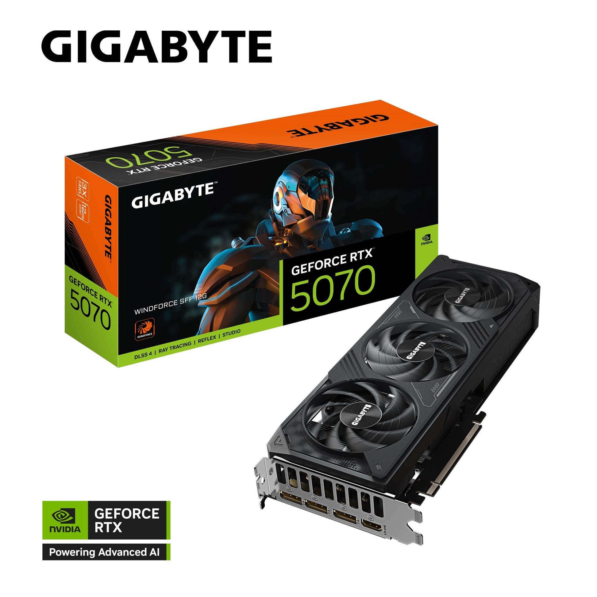 Gigabyte GeForce RTX™ 5070 WINDFORCE SFF 12G, 2512 MHz, CUDA 6144, 28 Gbps, GDDR7, 192 bit, PCI-E...