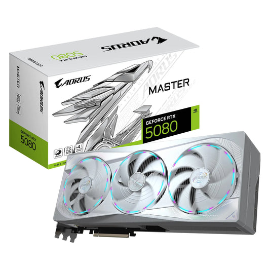Gigabyte AORUS GeForce RTX™ 5080 MASTER ICE 16G, 2805 MHz, CUDA 10752, 30 Gbps, GDDR7, 256 bit, P...