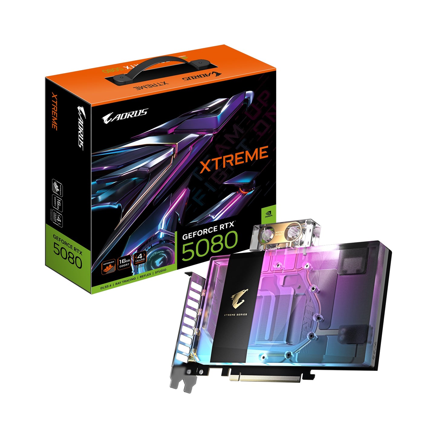 Gigabyte AORUS GeForce RTX™ 5080 XTREME WATERFORCE WB 16G, 2805 MHz, CUDA 10752, 30 Gbps, GDDR7,...