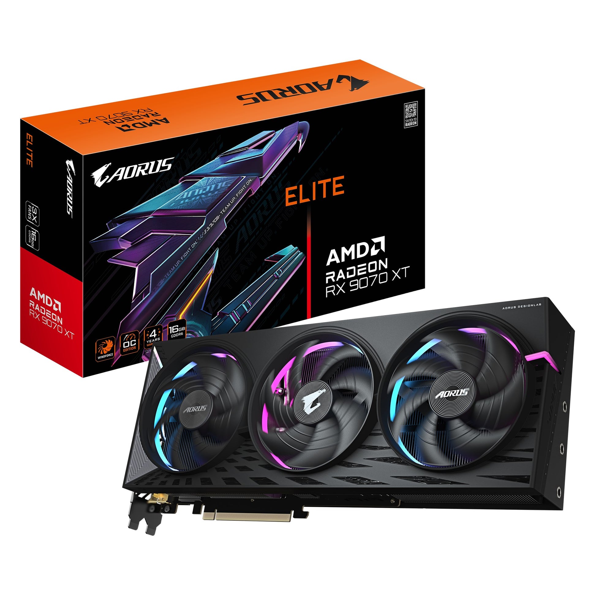 Gigabyte AORUS Radeon™ RX 9070 XT ELITE 16G, 20 Gbps, GDDR6, 256 bit, PCI-E 5.0, DirectX 12 API,...