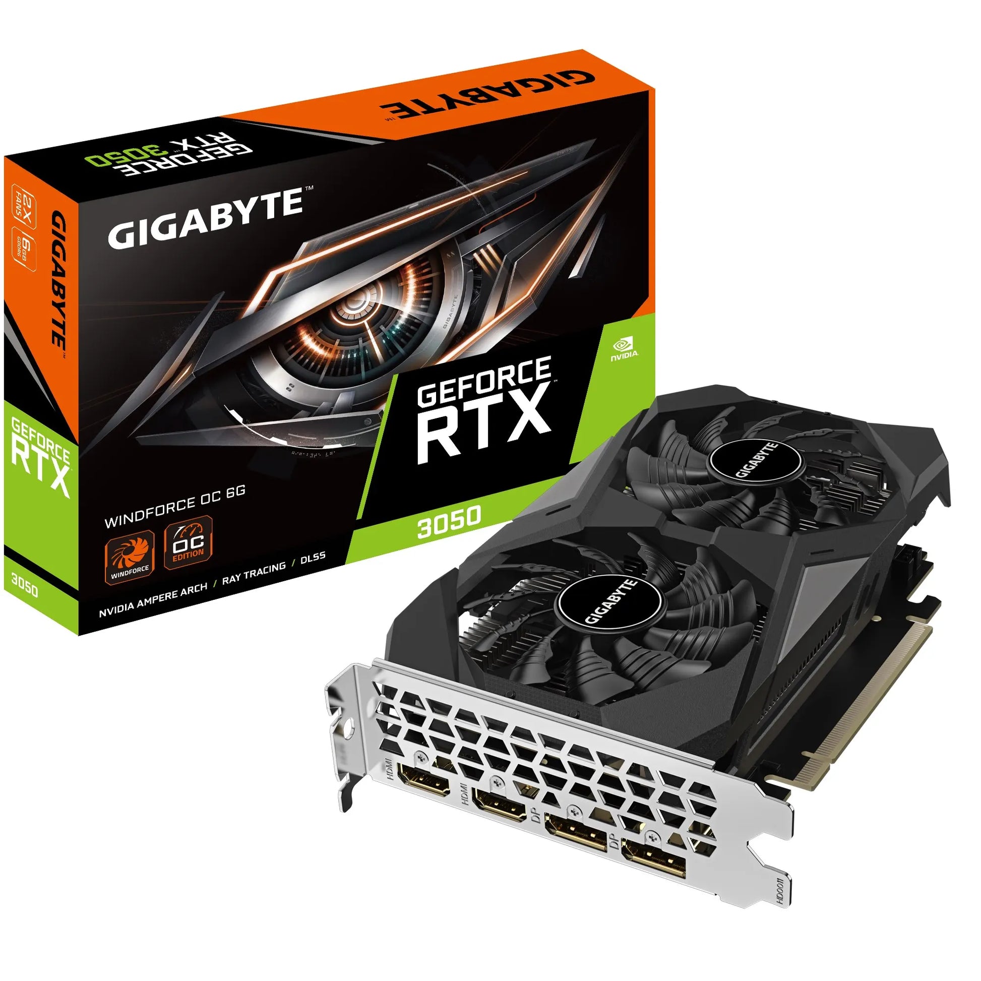 Gigabyte nVidia GeForce RTX™ 3050 WINDFORCE OC V2 6G, 1477 MHz, CUDA 2304, 14000 MHz, GDDR6, 96 b...
