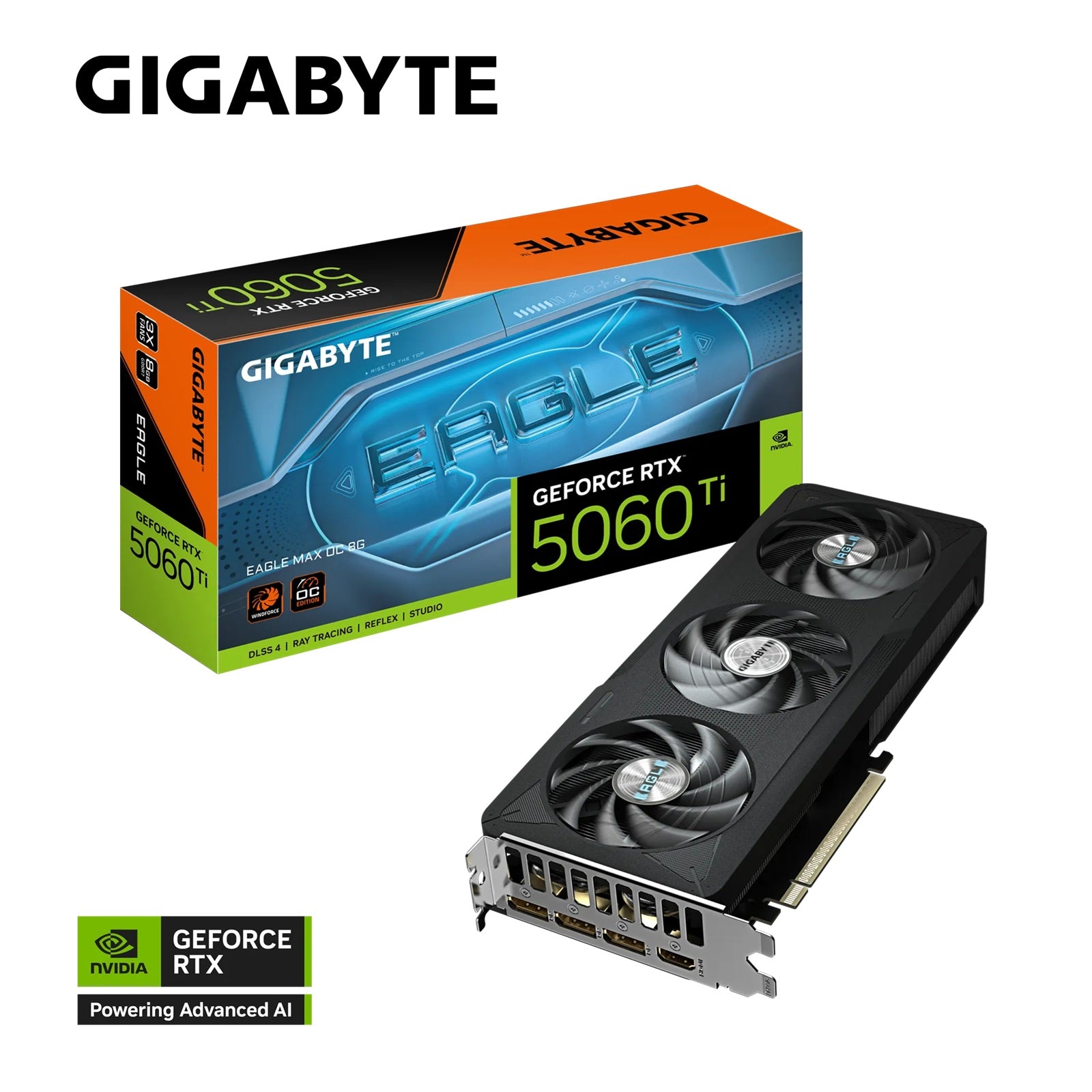 Gigabyte GeForce RTX™ 5060 Ti EAGLE MAX OC 8G, 2617 MHz, CUDA 4608, 28 Gbps, GDDR7, 128 bit, PCI...