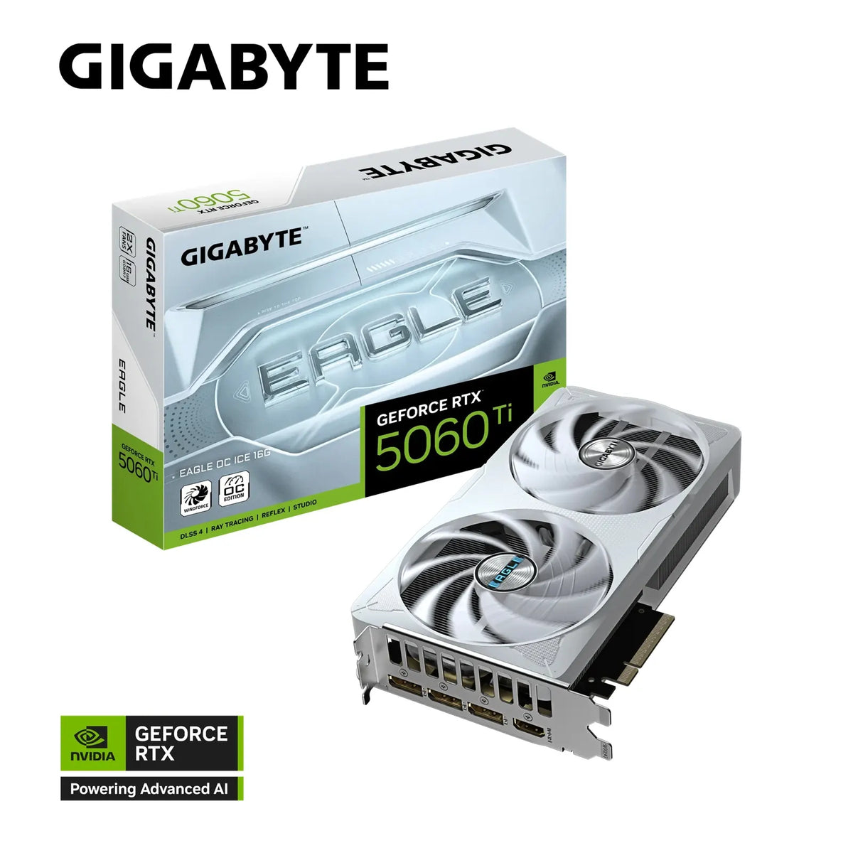 Gigabyte GeForce RTX™ 5060 Ti EAGLE OC ICE 16G, 2617 MHz, CUDA 4608, 28 Gbps, GDDR7, 128 bit, PCI...